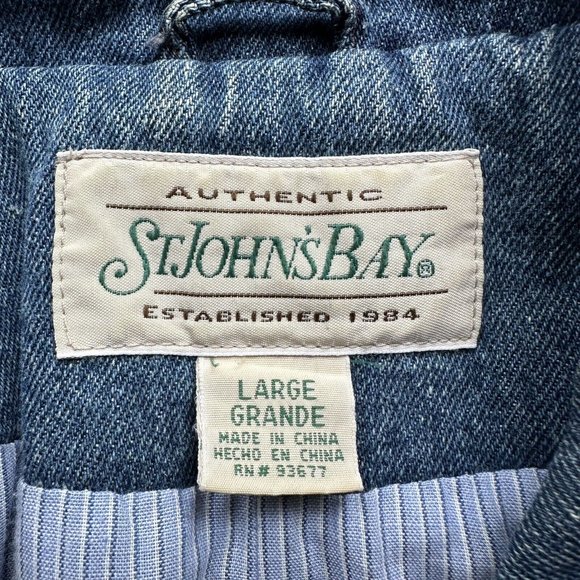 St Johns Bay Jacket Womens Large Denim Flannel Lined *Linning Rip* Pockets Vtg - Picture 4 of 13
